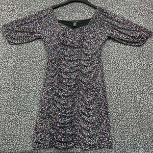 Love‎ Cameron Dress Women Medium Black Floral Print Bodycon Short Sleeve